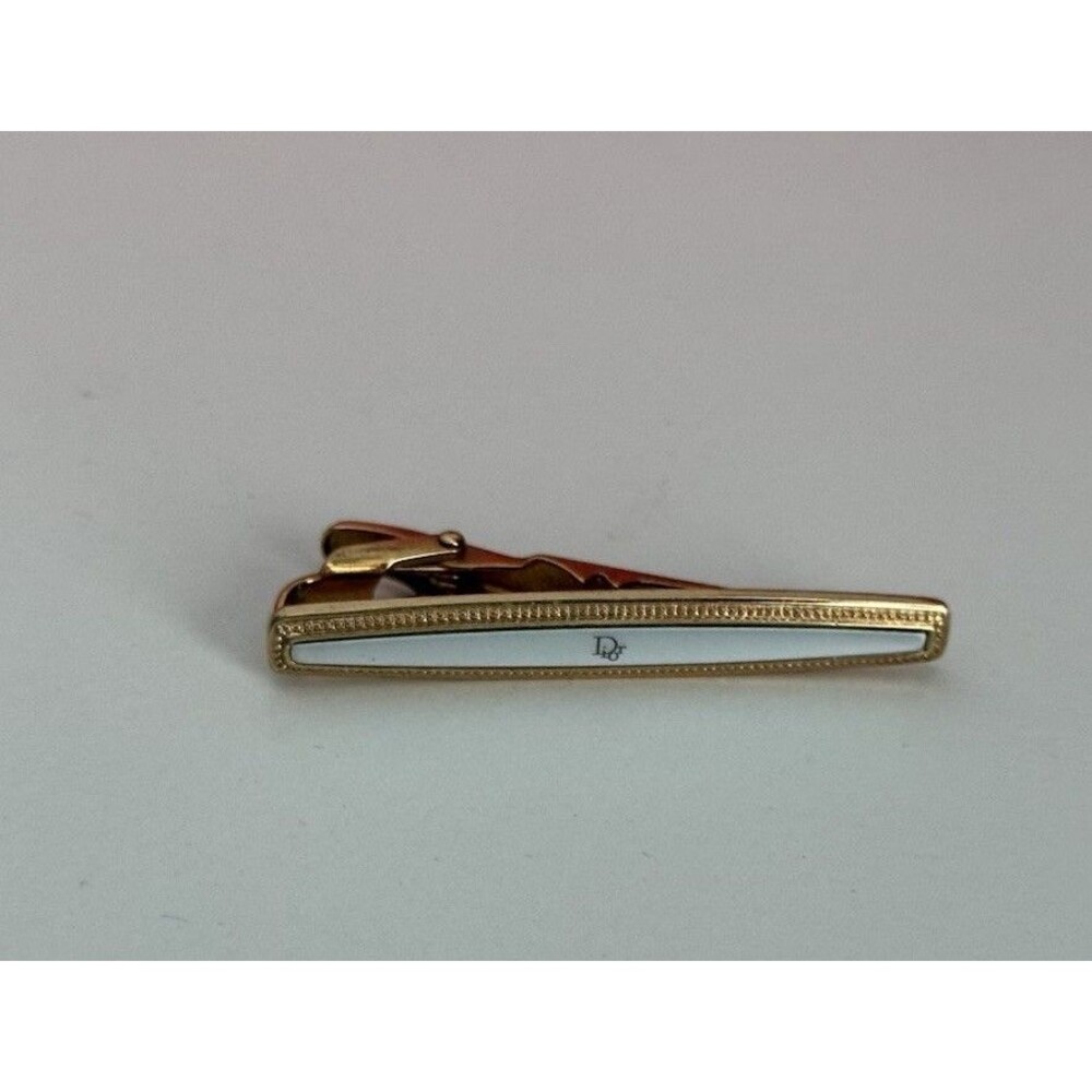 Christian Dior Vintage 1970's Gold Plated Monogram Business Tie Bar Clip